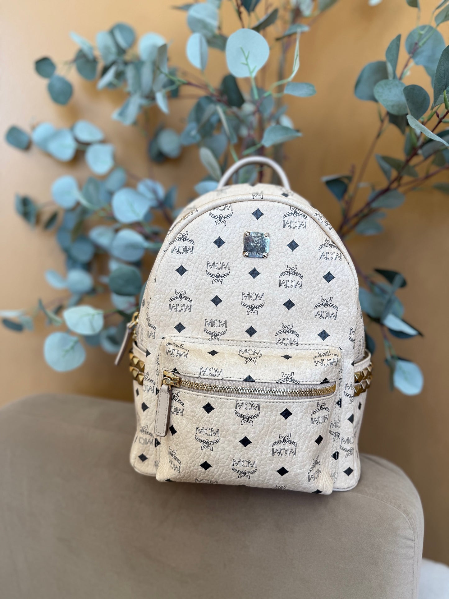 MCM Cream Visetos Stark Side Studs Backpack