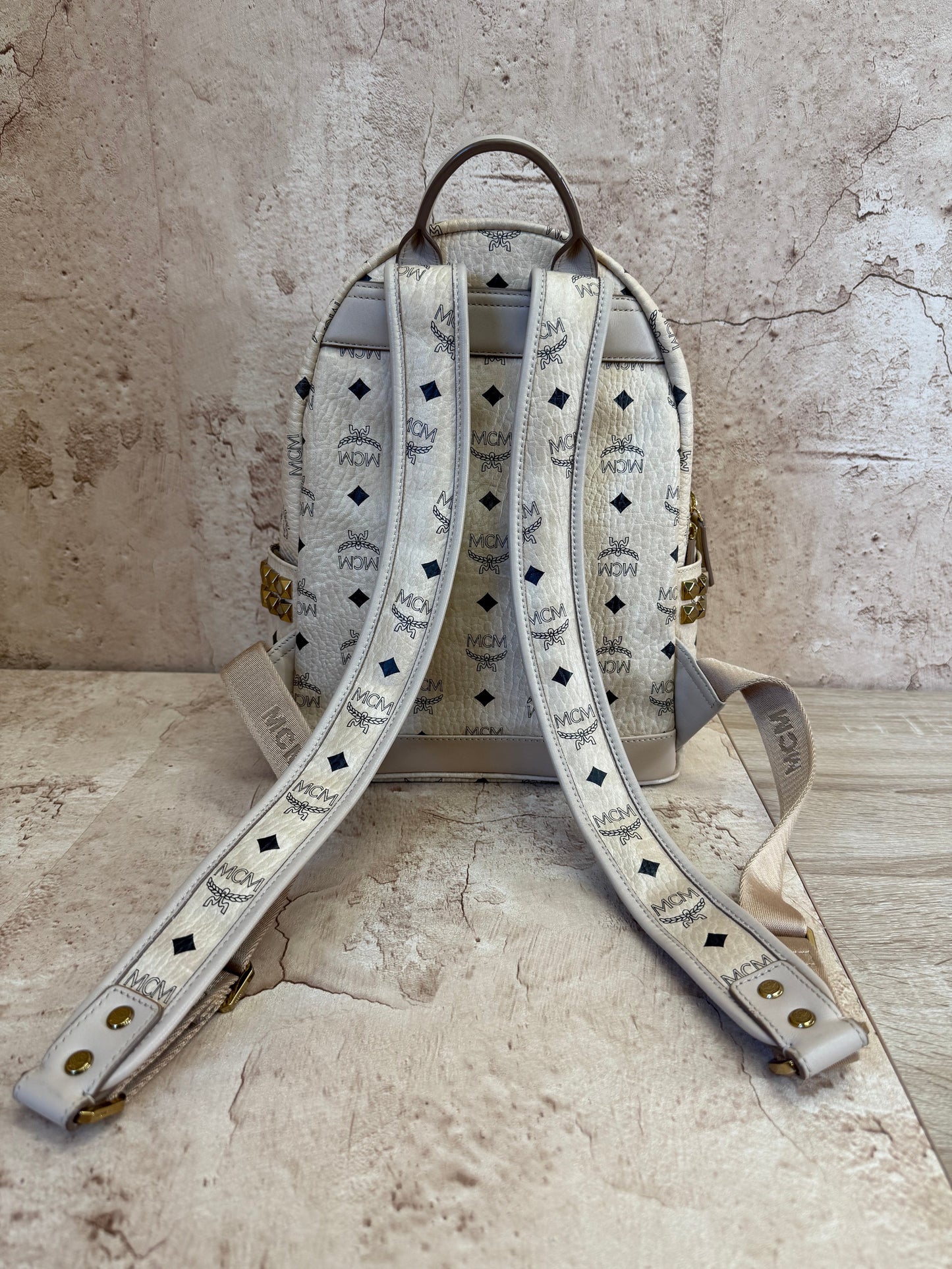 MCM Cream Visetos Stark Side Studs Backpack