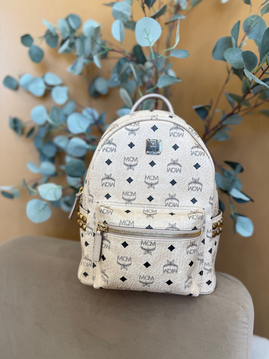 MCM Cream Visetos Stark Side Studs Backpack