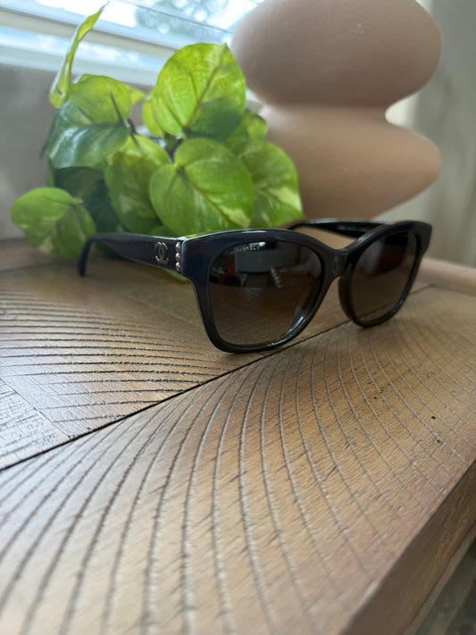 Chanel Black Pearl Square Sunglasses
